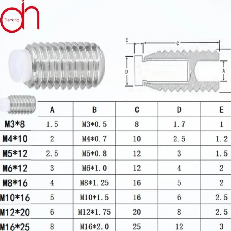 Stainless Steel All Size Flat Silver Plated Set Ss Nylon Tip Grub Screw