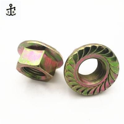 Color Yellow Zinc High Strength En 14218 Hexagon Head Nuts with Flange with Fine Pitch Thread Made in China