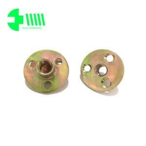 Round Base T Nut with Three Holes in Yellow Zinc Plating