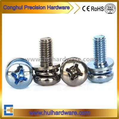 Carbon Steel Phillips Pan Head Sems Screw with Spring &amp; Flat Washers