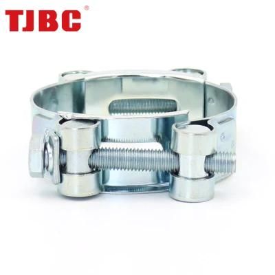 Galvanized Iron Heavy Duty Hose Clamp with Double Bolts, Adjustable Range 350-375mm