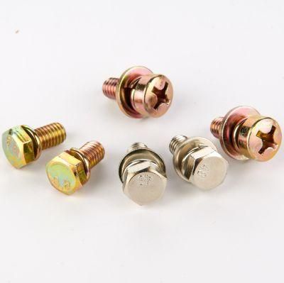 Assembling Bolts, Three-Pieces Set of Bolts, Hexagon Bolts with Spring Washer and Flat Washer, Round Head Cross Recessed Screws