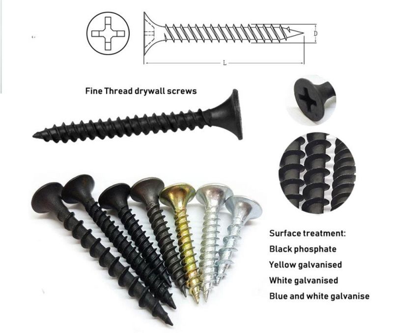 M3.5 M4.2 M4.8 Black Phosphate Coated Bugle Head Double Lead Fine Thread Gypsum Board Ceiling Screw/Drywall Screws