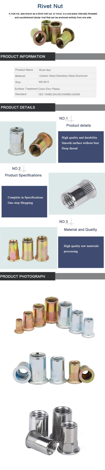 ISO13918 Stainless Steel Knurled Round Body Flat Head Rivet Nut