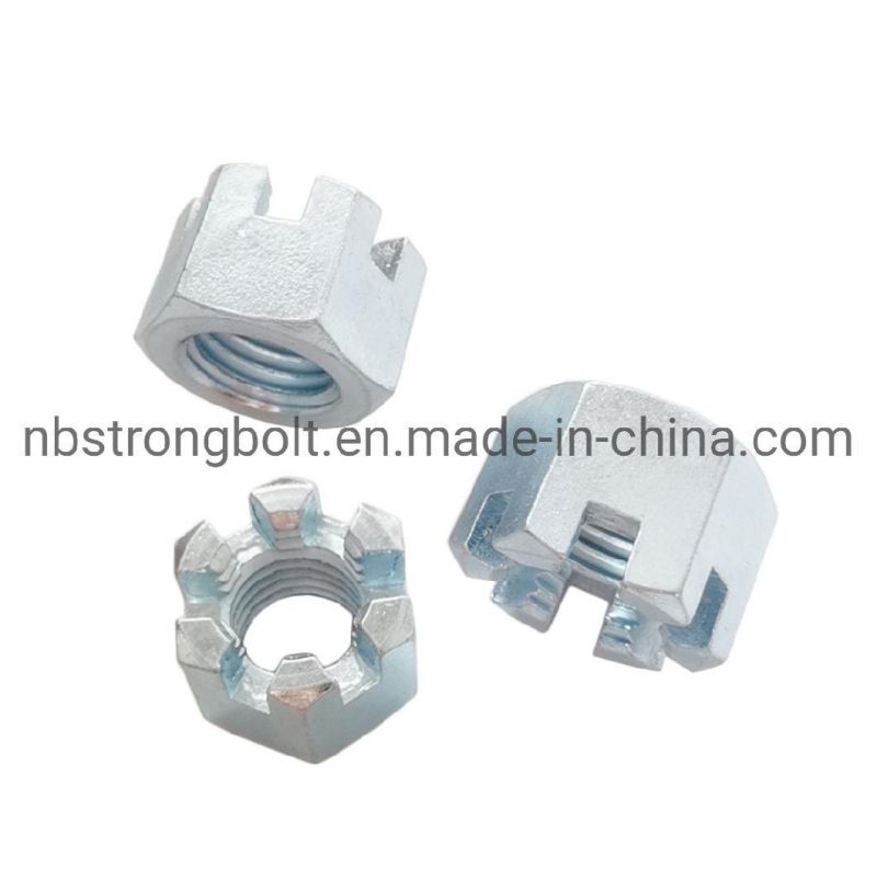 DIN935 Hexagon Slotted Nut with White Zinc Palted Cr3+ M12