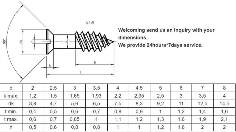 Brass Countersunk Head Slotted Drives Wood Self Tapping Screw DIN97 for M2X8 to M2X18