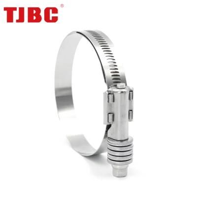 High Pressure W2 Stainless Steel Heavy Duty American Type Constant Tension Hose Tube Clamp, 15.8mm Bandwidth, 197-219mm