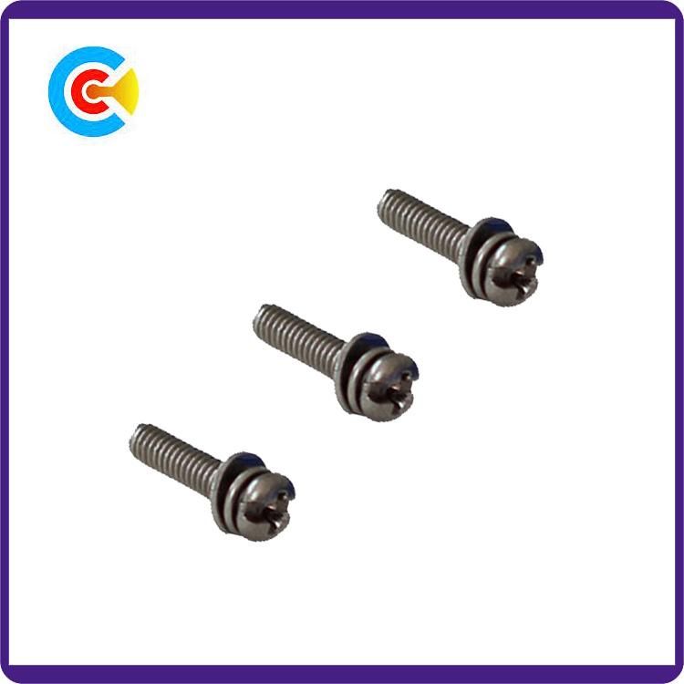 DIN/ANSI/BS/JIS Carbon-Steel/Stainless-Steel M6 Anti-Slip Terminal Pan Head Combination Screws
