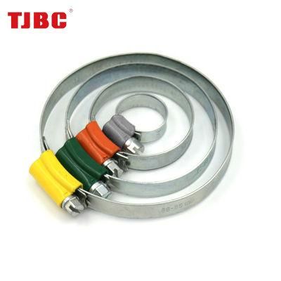 Adjustable Non-Perforated Worm Drive British Type 304ss Stainless Steel Hose Clamp with Color Head Tube Housing, Range 38--50mm
