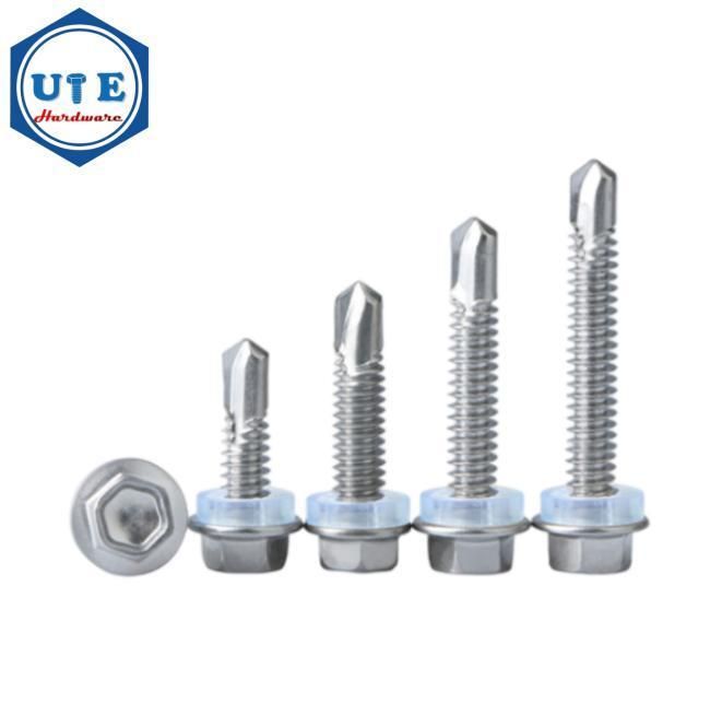 DIN7504 /Stainless Steel 316 Fasteners Hex Washer Self Drilling Screw with PVC Washer