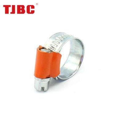 Non-Perforated Adjustable Worm Drive British Type Stainless Steel Hose Clamp with Color Head Tube Housing, Range 18-28mm