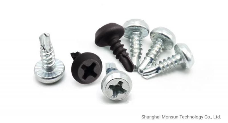Black Phosphatd Finish / Zinc Plated Phillips Drive Pan Head Drilling Point Framing Screws with Serrations Under Head