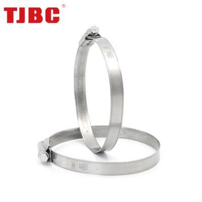 304 Stainless Steel Worm Drive Adjustable Non-Perforation British Type Rubber Hose Clamp with Welded Housing, 230-250mm