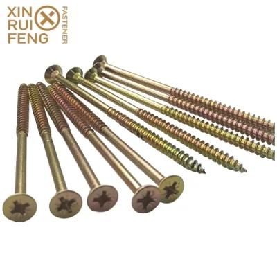 China Hot Sale Double Flat Countersunk Head Chipboard Screws Pozi Recess Drive Chipboard Screws Yellow Zinc Plated Wood Screws