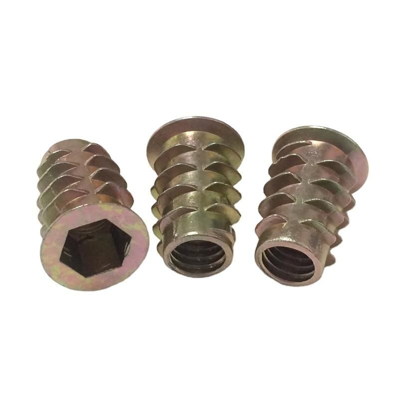 Type D Nut for Wood Insert, Wood Threaded Inserts, Flat Head Furniture Nut
