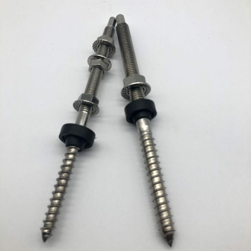 SS304 M10X200 Double Head Dowel Screw for Solar Roof Mounting SS304 Ground Screw