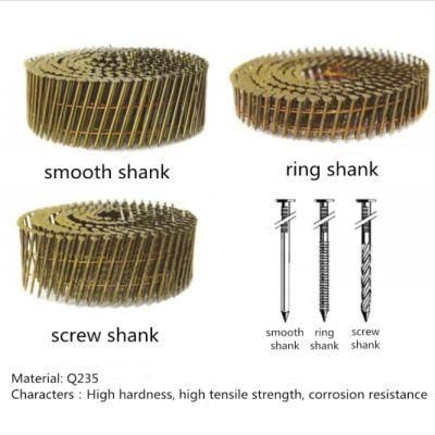 2.5mmx2-1/2 Inch Galvanized Coil Framing Nails 15 Degree Flat Wood Screw Shank Coil Pallet Nails