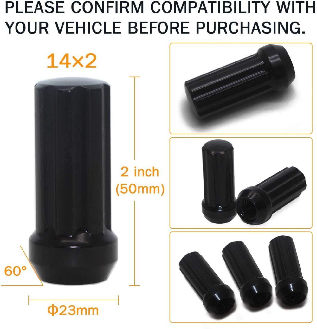 Black Acorn Tuner 2" Tall 3/4" Hex M14X2 Lug Nuts with 24PCS