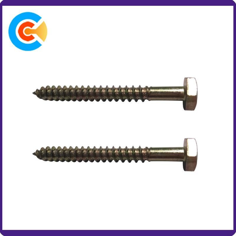 Carbon Steel M6 X 60 Hexagon Head Cross Slot Screw Outside Hexagonal Wood Screws