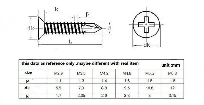 DIN7504p Countersunk /Csk Head Cross Recess Drives Stainless Steel 410/304 Self Drilling Tapping Screw
