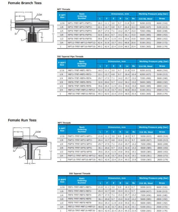 Hikelok Stainless Steel 316 304 Instrumentation Pipe Fitting Male Female Tee