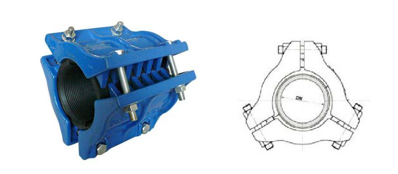 Ductile Cast Iron Ggg50 Boy DN150 Pn16 Epoxy Coating Three Piece Repair Clamp for Steel Pipes, Ductile Iron Pipes, PVC Pipes and AC Pipes