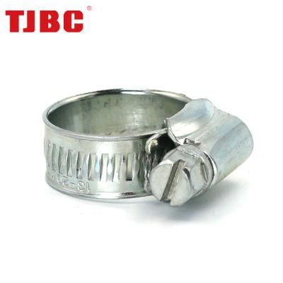 Adjustable Non-Perforation Worm Drive Zinc Plated Steel British Type Hose Clamp with Riveted Housing for Automotive, 18-25mm