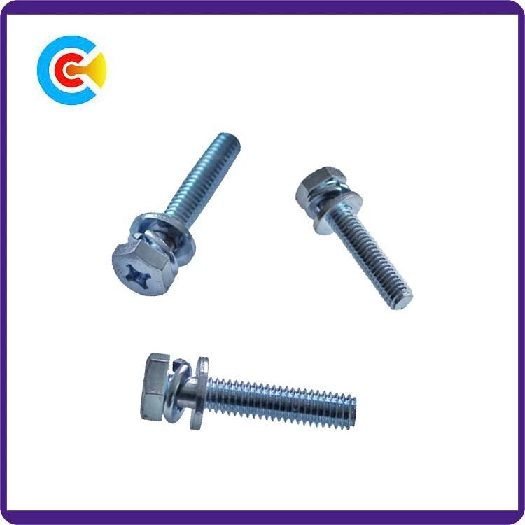 DIN/ANSI/BS/JIS Carbon-Steel/Stainless-Steel Cross Outside Hexagonal Electrical Equipment Shells Combination Screws