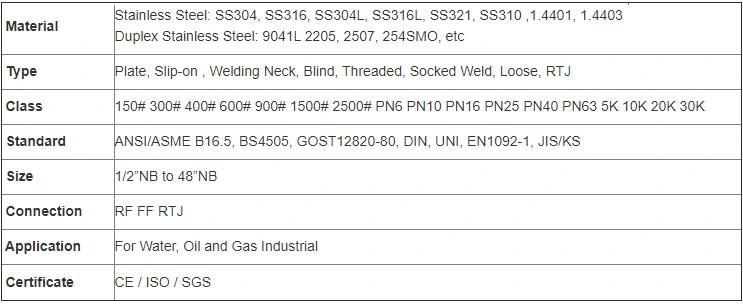 Forged Stainless Steel Blind Flange ASME B16.5 304 316 304L 316L