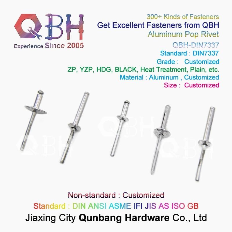 Qbh Customized DIN7337 Aircraft Airplane Plane Use Dome Metal Aluminum/Carbon Steel/Stainless Steel/Brass/Copper Pop Open End Blind Semi Tubular Rivet
