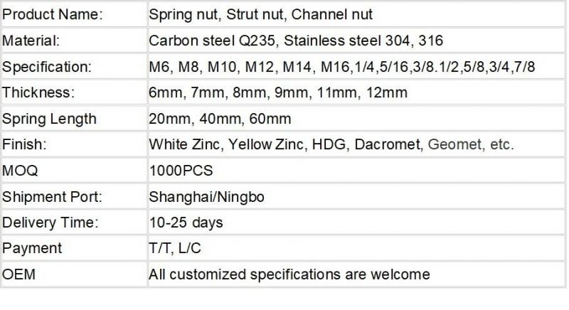 T Slot Nut with Spring Leaf for Aluminium Profile Leaf Spring Nut