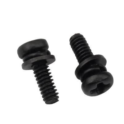 Black Cross Round Head Combination Bolts with Spring Washer and Flat Washer, Combination Machine Screw GB9074