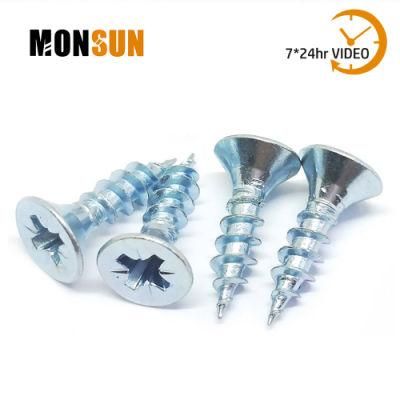DIN7505A Metric Coarse Pozi Countersunk Head Steel Chipboard Screw/Cross Recess Pz Full Thread Blue Zinc Plated Hinge Tape Screw
