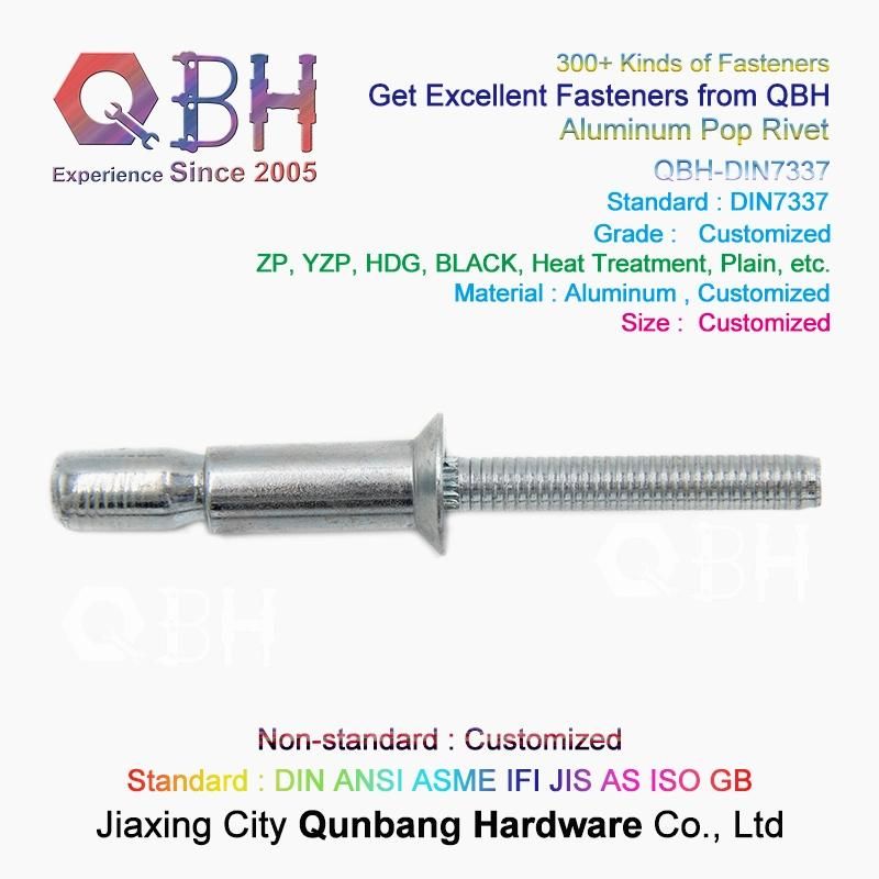 Qbh Customized DIN7337 Aircraft Airplane Plane Use Dome Metal Aluminum/Carbon Steel/Stainless Steel/Brass/Copper Pop Open End Blind Semi Tubular Rivet