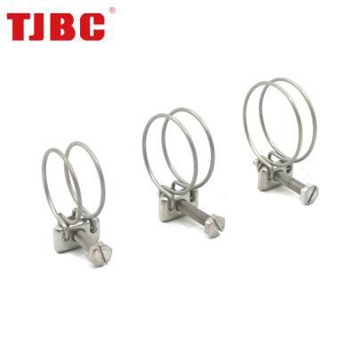 High Quality Pretty Tension Adjustable Galvanized Steel Double Wires Hose Clamp Steel Pipe Clamp Bolt Clamp, 22-26mm