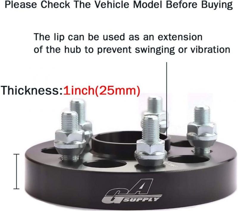 Black 5X100 Wheel Spacers 1" with 56.1mm Hub Bore 12X1.25 Studs
