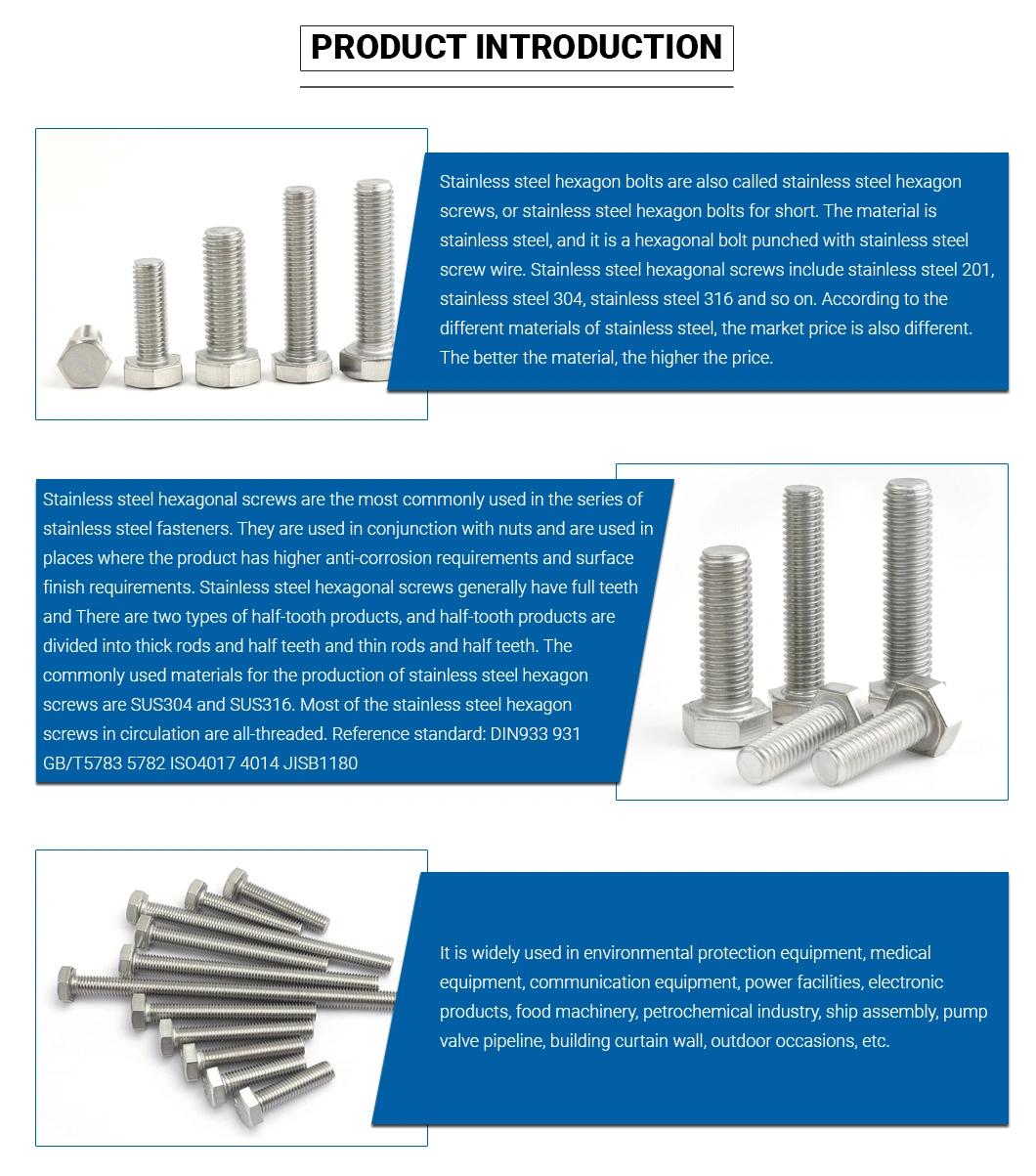 DIN933 Full Thread A4-70 Stainless Steel 316 Hexagon Head Bolt