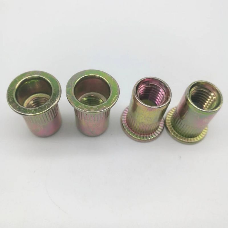 Flat Head Knurled Yellow Zinc Rivet Nut