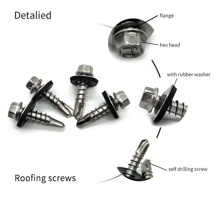 Hex Head Self-Drilling Screws with EPDM Washer Zinc Plated