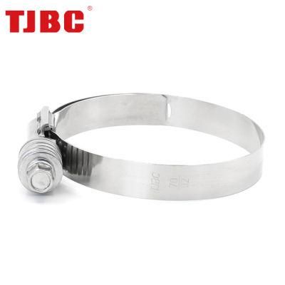 High Pressure W2 Stainless Steel Heavy Duty American Type Constant Tension Hose Tube Clamp, 15.8mm Bandwidth, 45-67mm