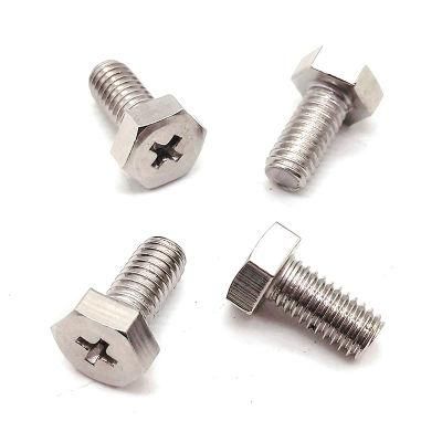 SS304 SS316 M3 M4 Hexagon Head Machine Screw with Cross Recess on Head