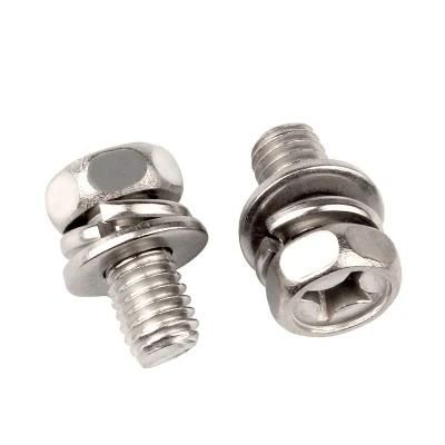Stainless Steel 304 Cross Recess Hexagonal Head with 2 pcs Washer Bolt GB9074