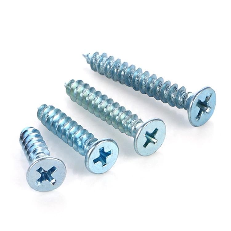 Blue and White Zinc Plated Countersunk Flat Phillips Head Tapping Screws