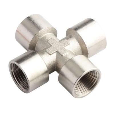 Xhnotion Pneumatic Air Fitting Nickel- Plated Brass 1/8&prime;&prime; Thread Union Cross Connector