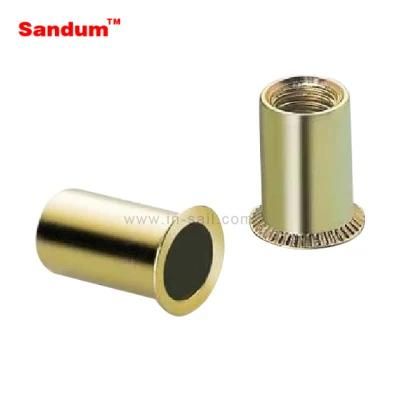 China Manufacturer Yellow Zinc Ribbed Flanged Head Rivet Nut