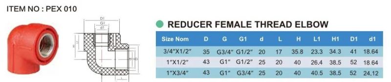 Era Brand PP Pipes and Joints Thread Fittings Reducer Female Thread Elbow