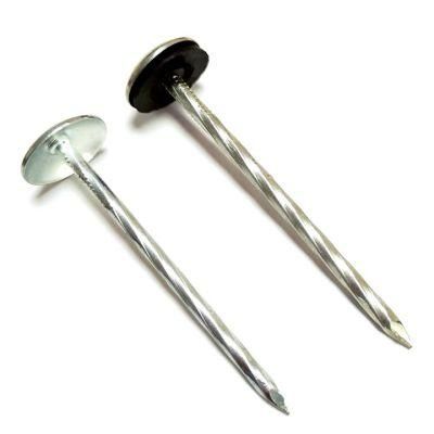 Bwg12X2&quot; Electro Galvanized Roofing Nails with Washers Twisted Shank 1kg Bag Umbrella Head Nails