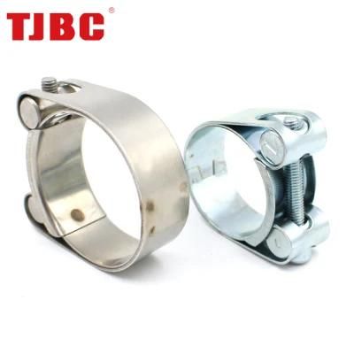 W1 Zinc Plated Steel White Galvanized Heavy Duty Single Bolt Unitary Hose Clamp with Double Layers Robust Bands for Exhaust Pipe, 100-105mm