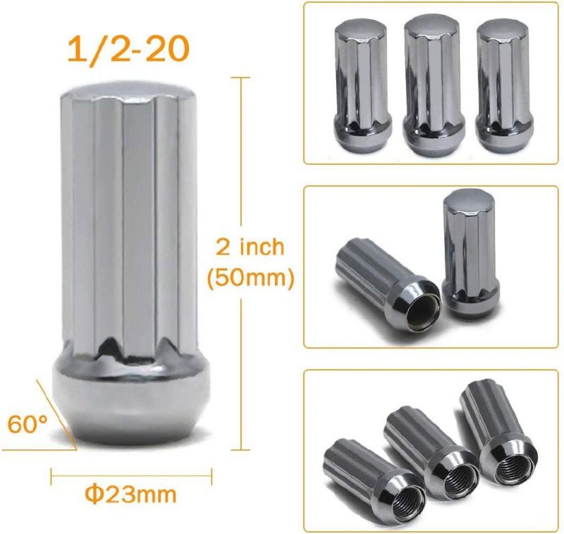 Chrome 1/2-20 Bulge Acorn 3/4" 19mm Hex 2" Tall Lug Nuts