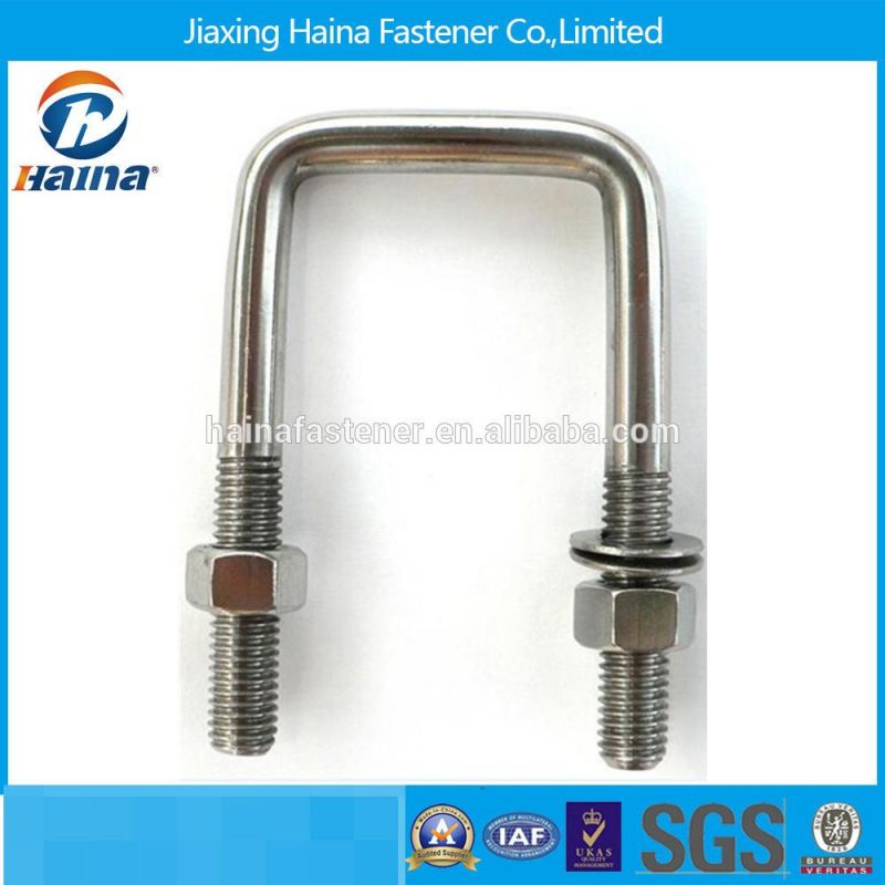 DIN3570 Stainless Steel SS304 SS316 A2 A4 M8 M12 M16 M20 U Shape/Type Bolt with Two Nuts Bent Bolt Square U Bolt for Tower and Electric Power